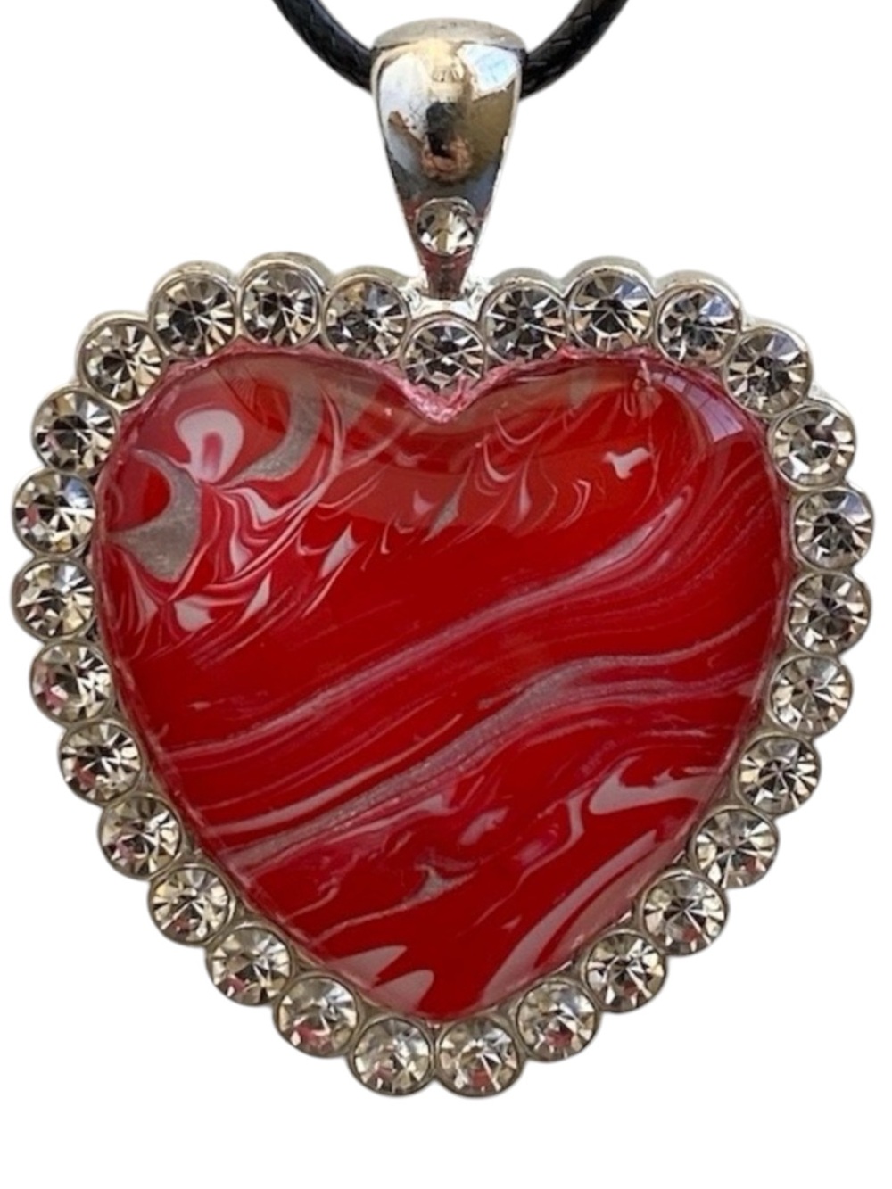 Hand Crafted Fluid Art Necklace by Svetlana Yeung Red and Silver Pendant Size OS